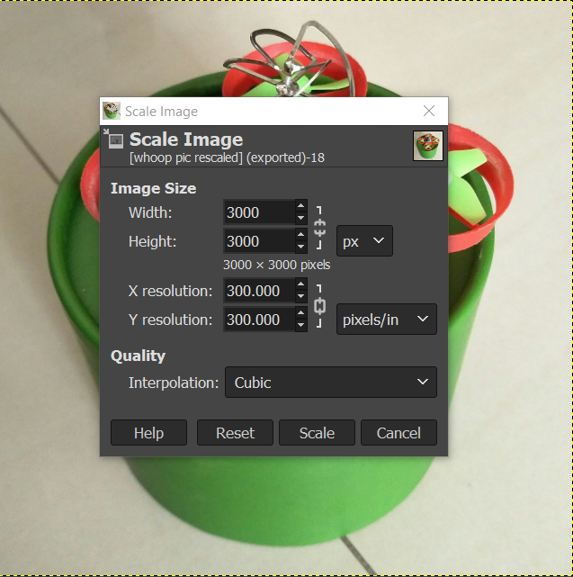 GIMP image exported at 100 percent