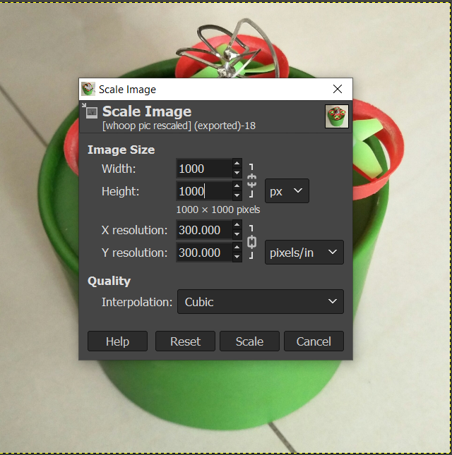 GIMP image exported at 100 percent